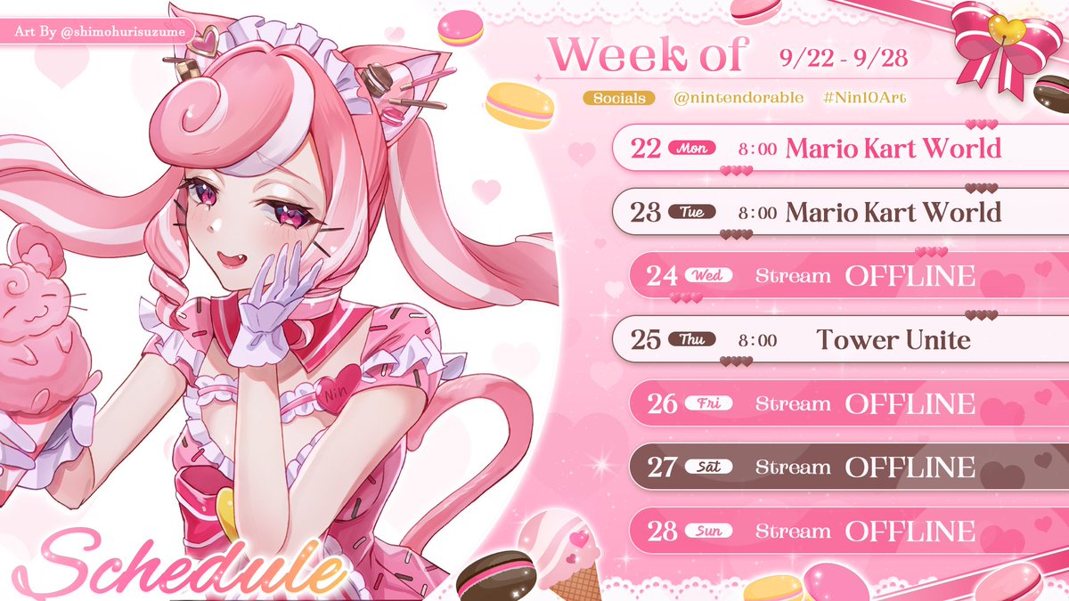 nintendorabIe's tweet photo. 🎀Stream Schedule🎀
📅Sept 22 - 28 (EST)
 ───── ◦ ♡ ◦ ─────
Evil Nin be like "I'll stick to a schedule!" https://t.co/ACJ6fHfVcn