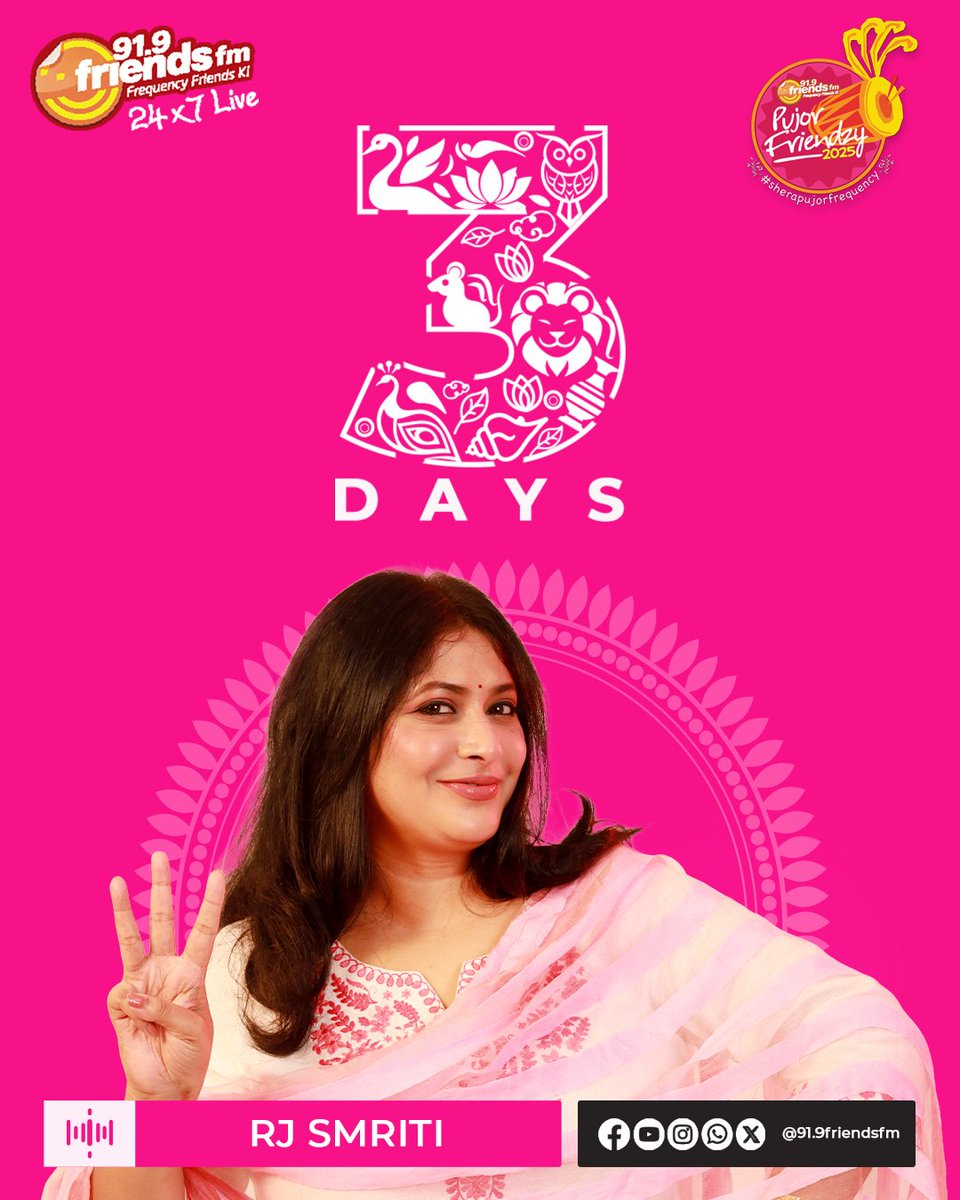 919FriendsFm's tweet image. ✨ The final countdown is here! Just 3 days to go before the city decks up in lights, dhaak beats fill the air &amp;amp; Pujor anondo begins ❤️🙌

Pujo vibes are everywhere — are you ready? 💃🔥

In the frame: RJ Smriti 
📸 Souvik Bhattacharya 
.
.
.
.
#DurgaPuja2025 #3DaysToGo #MaaAsche