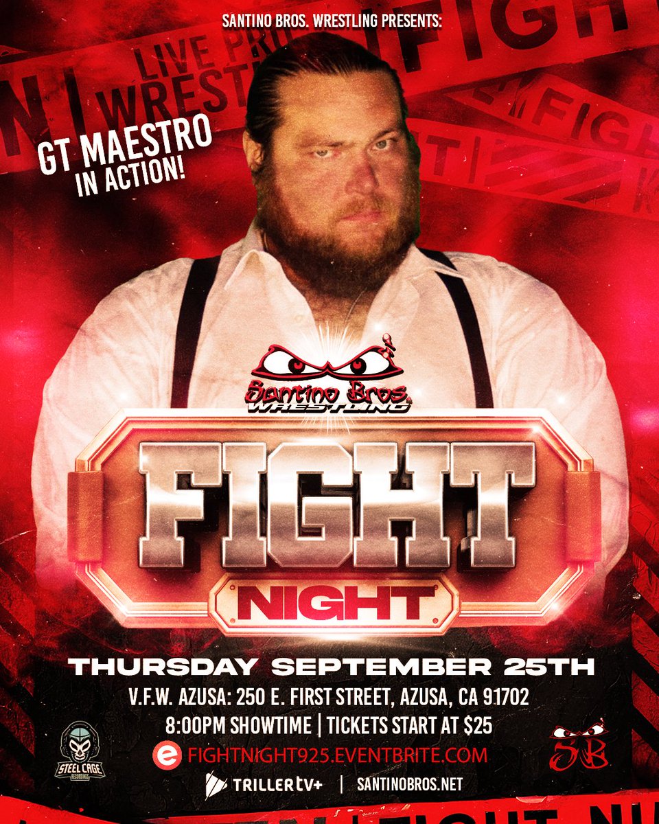 🎩 GT Maestro steps into the ring at FIGHT NIGHT Sept 25 in Azusa! Cold, calculated, and ready to orchestrate chaos his way.

🎟️ Tickets start $25: FIGHTNIGHT925.eventbrite.com