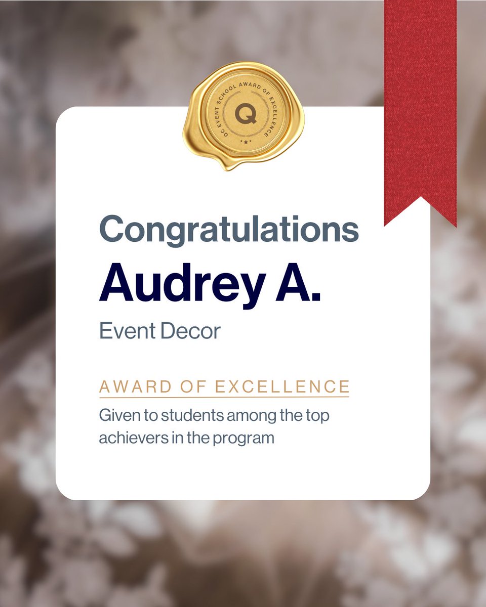 Congrats to this week’s Award of Excellence recipients! 🏆This honor is reserved for QC students who earn an A- or higher in their course work! 👏

Start your own event &amp; wedding planning journey today:
💚 tinyurl.com/yf3h2x8r

#QCEventSchool #EventPlanning #WeddingPlanner