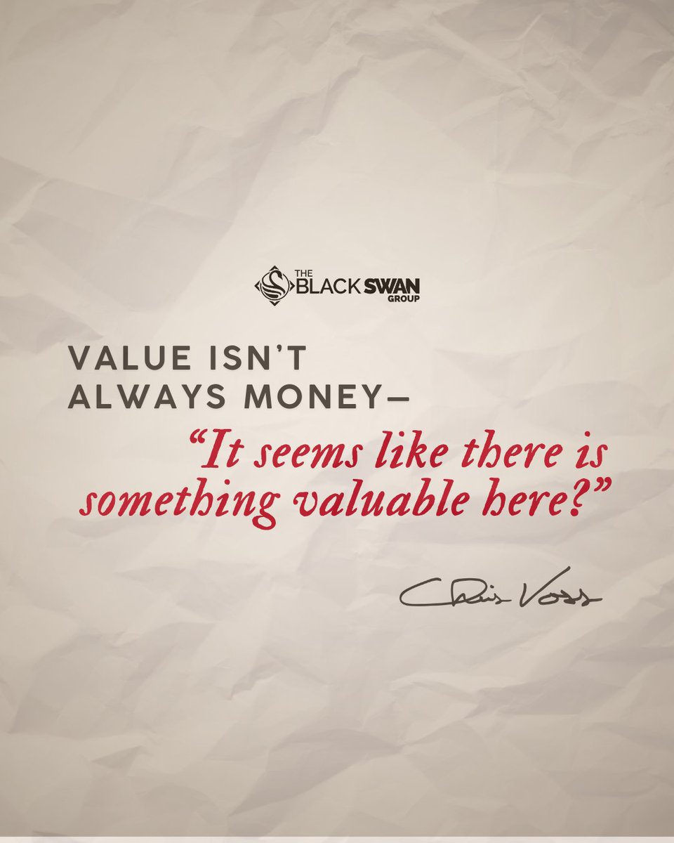 BlackSwanGrp's tweet image. Value isn’t just money. Look for what really matters—respect, trust, time, recognition. That’s where leverage lives. 

#NegotiationSkills #ChrisVoss #BlackSwanGroup