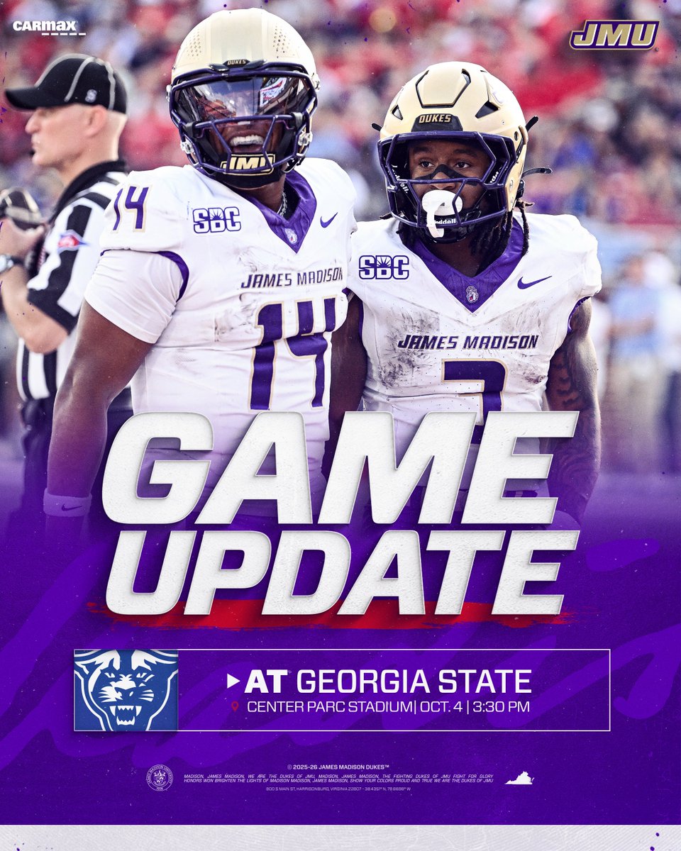 Let's go to the 404 😤

Our Oct. 4 game at Georgia State is slated for a 3:30 p.m. kick on ESPN+!