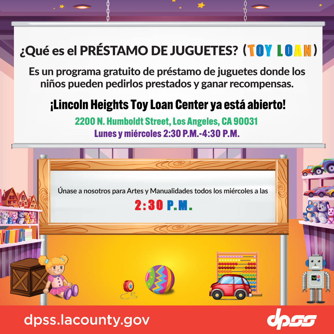 LACo_DPSS's tweet image. The new #LACoDPSS Toy Lending Center is now open! Take part in a free program for #LACounty children to borrow toys and earn rewards 🧸 🪀

Join on Wednesdays 2:30 PM – 4:30 PM for #ArtsAndCrafts 🎨

ℹ️ (833) 8TY-LOAN / (323) 986-2741 or ToyLoan@dpss.lacounty.gov.

#DPSSToyLoan