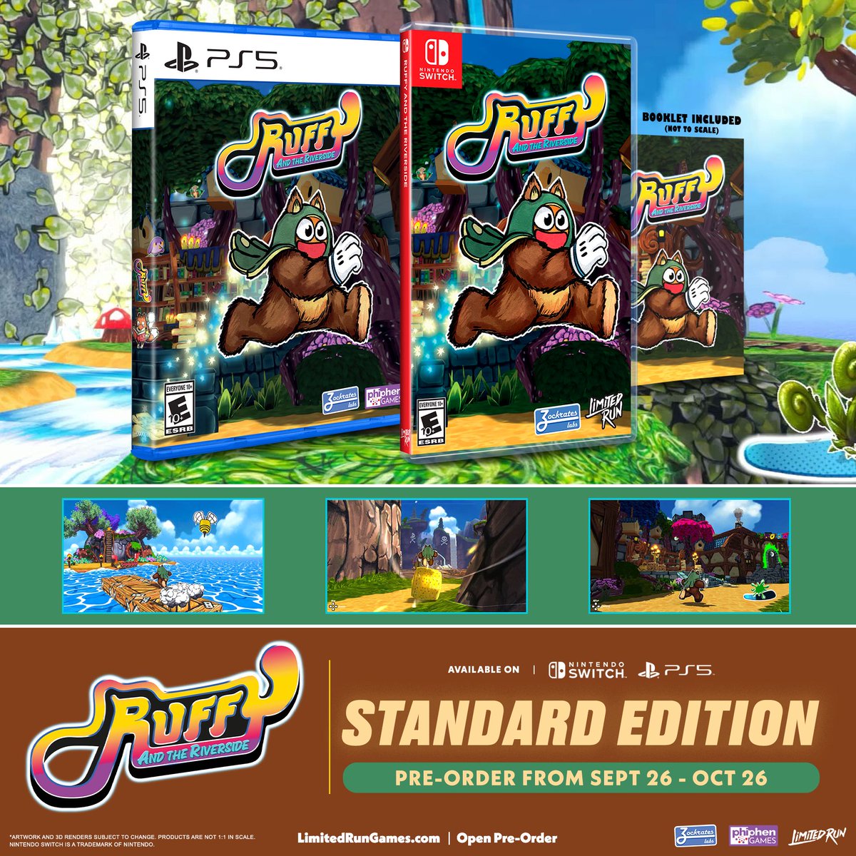 LimitedRunGames's tweet image. Coming to Switch and PlayStation 5, Ruffy and the Riverside is a unique adventure that lets you change the world! The game features the ability to copy and paste textures to transform the world as you seek to defeat the evil villain Groll!