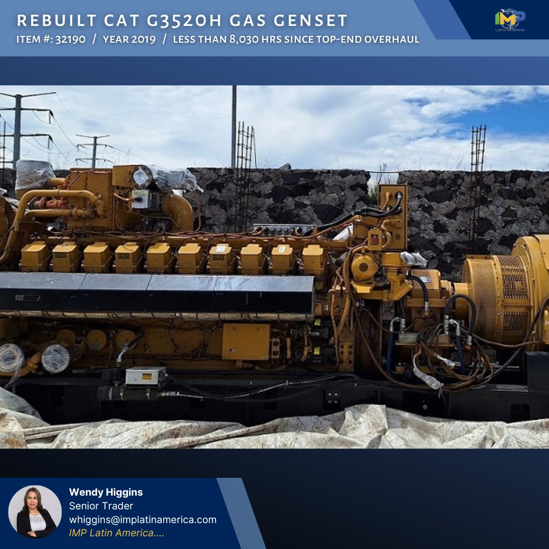IMP_LA's tweet photo. Grupo electrógeno de gas natural CAT G3520H. Potencia de 2469 kW, 60 Hz, 4160 V, 1500 RPM. Año 2019, con 8030 horas desde reconstruido. N.º de artículo: 32190
📞 Llame: +1 305 979 1110
📧 Correo electrónico: whiggins@implatinamerica.com
🌐 https://t.co/TCI4fMFK7K https://t.co/FQU2V7AAHn