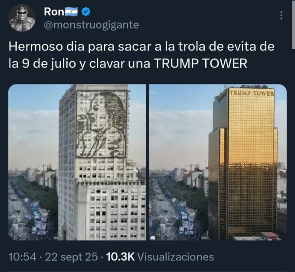 Yo no tengo problemas con que saquen a Eva de ahí, pero llegan a cambiar un edificio racionalista por esa torre gronchisima de remil mierda y les prendo fuego todo.