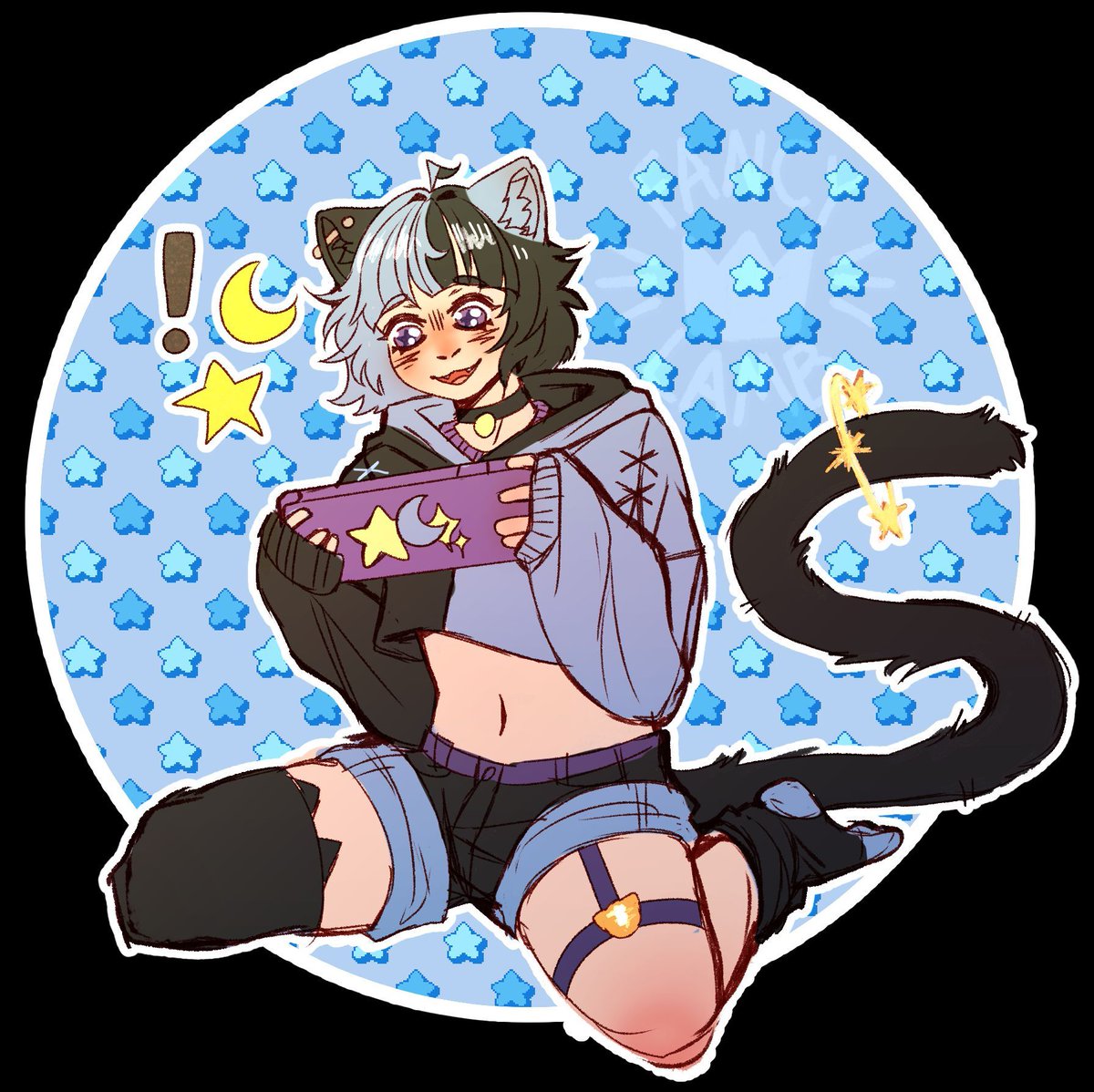 Just finished up one of the raffle prizes for <a href="/starrykitt/">Kitkat ⭐ ᓚᘏᗢ</a> 

why do they look like they are having so much fun I wanna play....too

Commissions are open:  vgen.co/fancylamb 

[🌿🌱🦕[[ #art #vtuber #smallartist #sketch #commission #twitch #streamer 🦕🌱🌿]