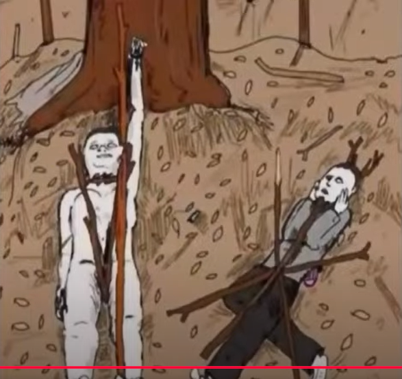 shboogies's tweet image. Who drew this of the Delphi crime scene?! It&apos;s an interesting choice to draw Libby on the opposite side of Abby from where she was found, but by the tree where she likely was before being moved. Creepiest drawing i&apos;ve ever seen...
#Delphi #FreeRichardAllen