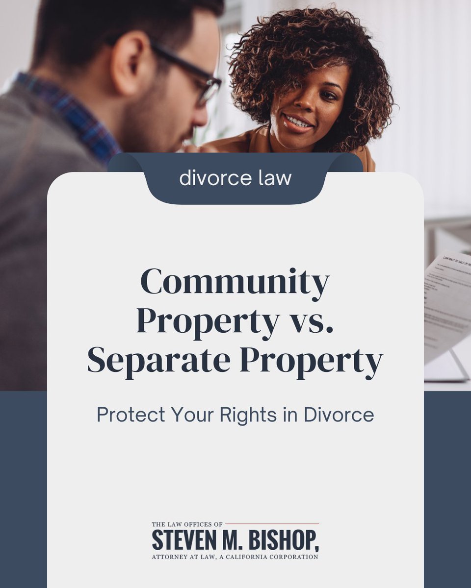 BishopStevenLaw's tweet image. In California, understanding the difference between community property and separate property can make all the difference in your divorce.

#sandiegodivorce #familylaw #communityproperty #separateproperty #divorcelawyer