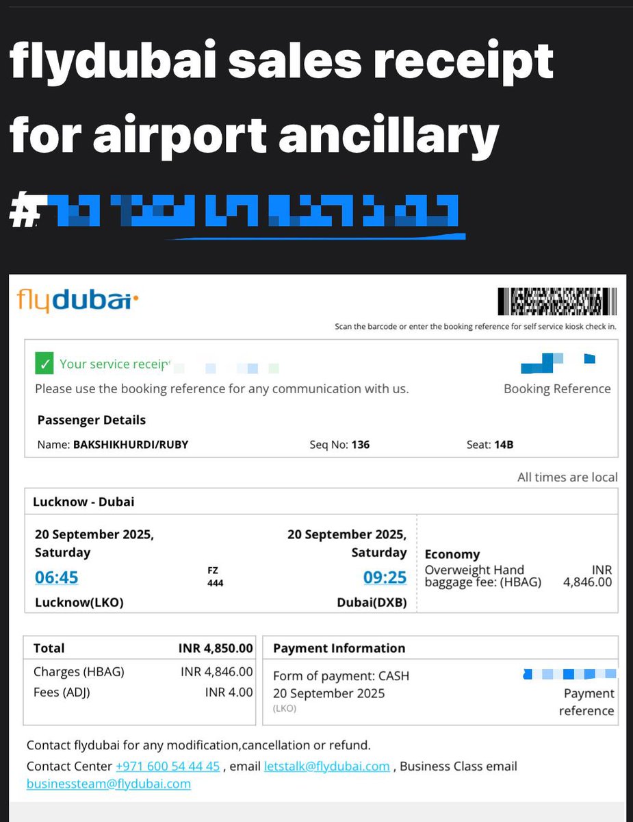 ruby_bakshi's tweet photo. 🚨 URGENT: Need support from @RamMNK @Ministry_CA @flydubai @MoCA_GoI @AAI_Official @DGCAIndia @MoCAirport
@jagograhakjago
📍 Horrible experience at Lucknow Intl. Airport on 20 Sept 2025, while flying Lucknow → Dubai. Requesting refund of INR 4,846 for unfair charges🧵 https://t.co/SDbrjoJCVc