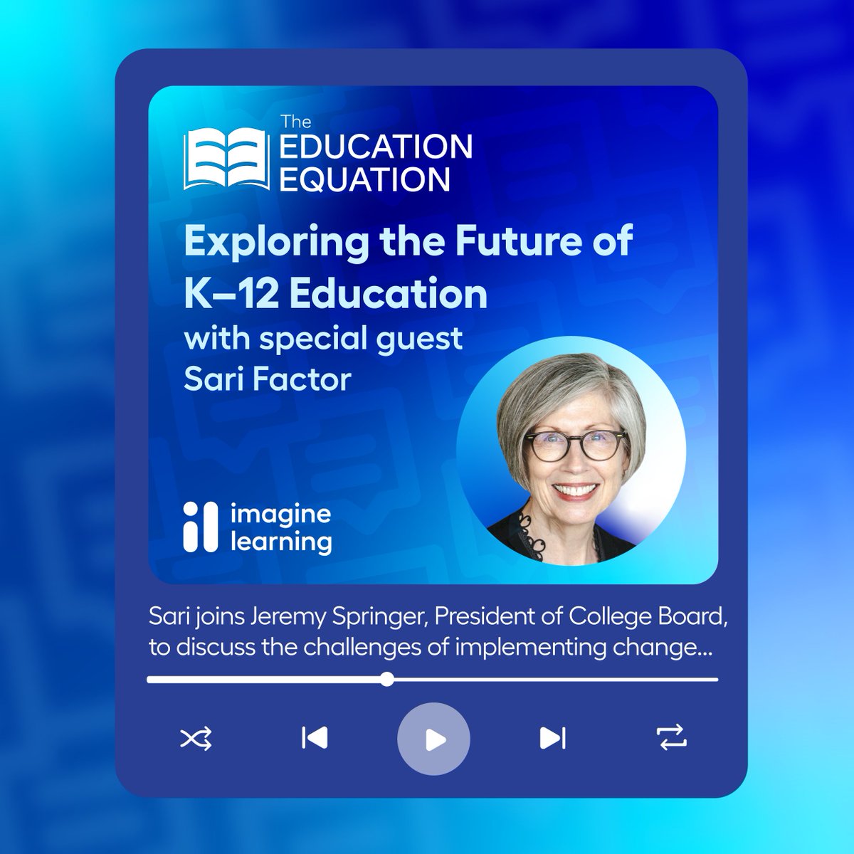 ImagineLearning's tweet image. What will it really take to prepare students for the future? 🤔
In a compelling episode of The Education Equation podcast, Imagine Learning Vice Chair and Chief Strategy Officer Sari Factor joins Jeremy Singer to unpack what’s working — and what’s not — in K–12 education.
From…