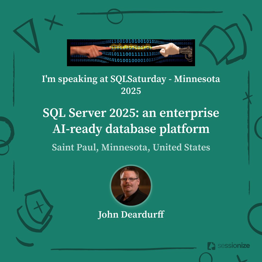 SQLMCT's tweet image. This Saturday I will be speaking @PASSMN!  eventbrite.com/e/sql-saturday…