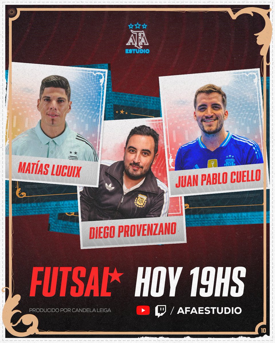 AFAestudio's tweet image. AFA ESTUDIO FUTSAL

MATÍAS LUCUIX. JUAN PABLO CUELLO.

HOY 19 HS.