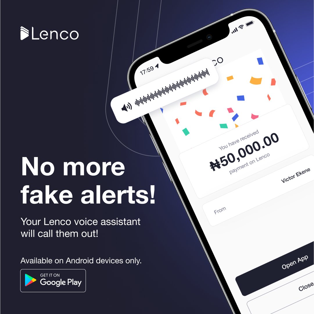 LencoHQ's tweet image. No more second-guessing payments! Receive real-time voice alerts for every transaction as it occurs.

✅ Instantly know when money enters your account
✅ Prevent fake or false transaction claims
✅ Stay in control, anytime, anywhere

Download on Google Play

#lencohq #voicealert