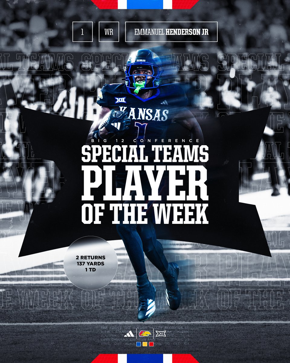 KU_Football's tweet image. No surprise here 😮‍💨

@emmanuelhende17 is the Big 12 Special Teams Player of the Week 🔥

🔗→ bit.ly/KUFB-EMAN-Big1…