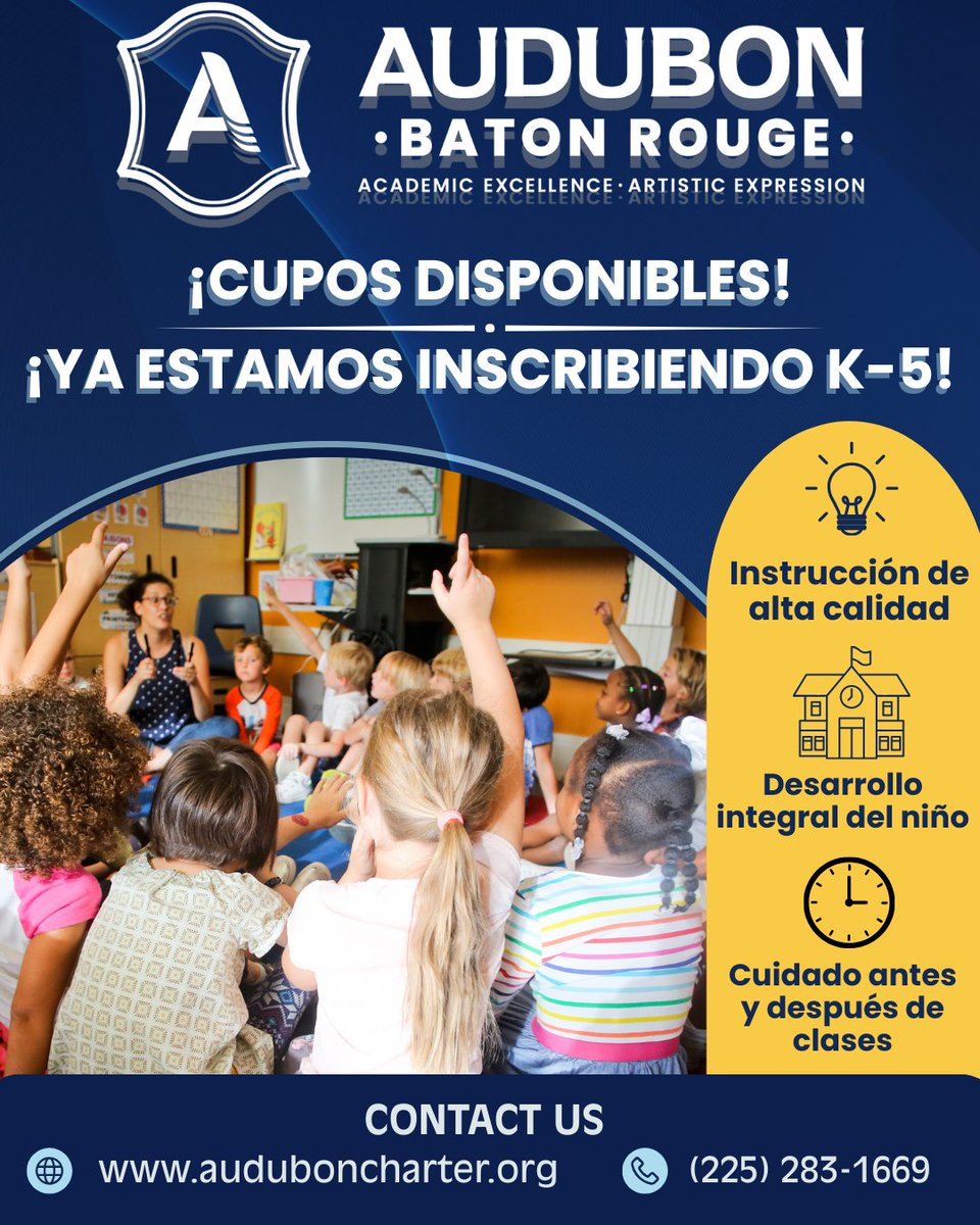 Looking for a school that celebrates both academic excellence and artistic expression? At Audubon Baton Rouge, students thrive in a learning community where the whole child is supported through high-quality instruction and a comprehensive arts curriculum.
📲 Enroll today!