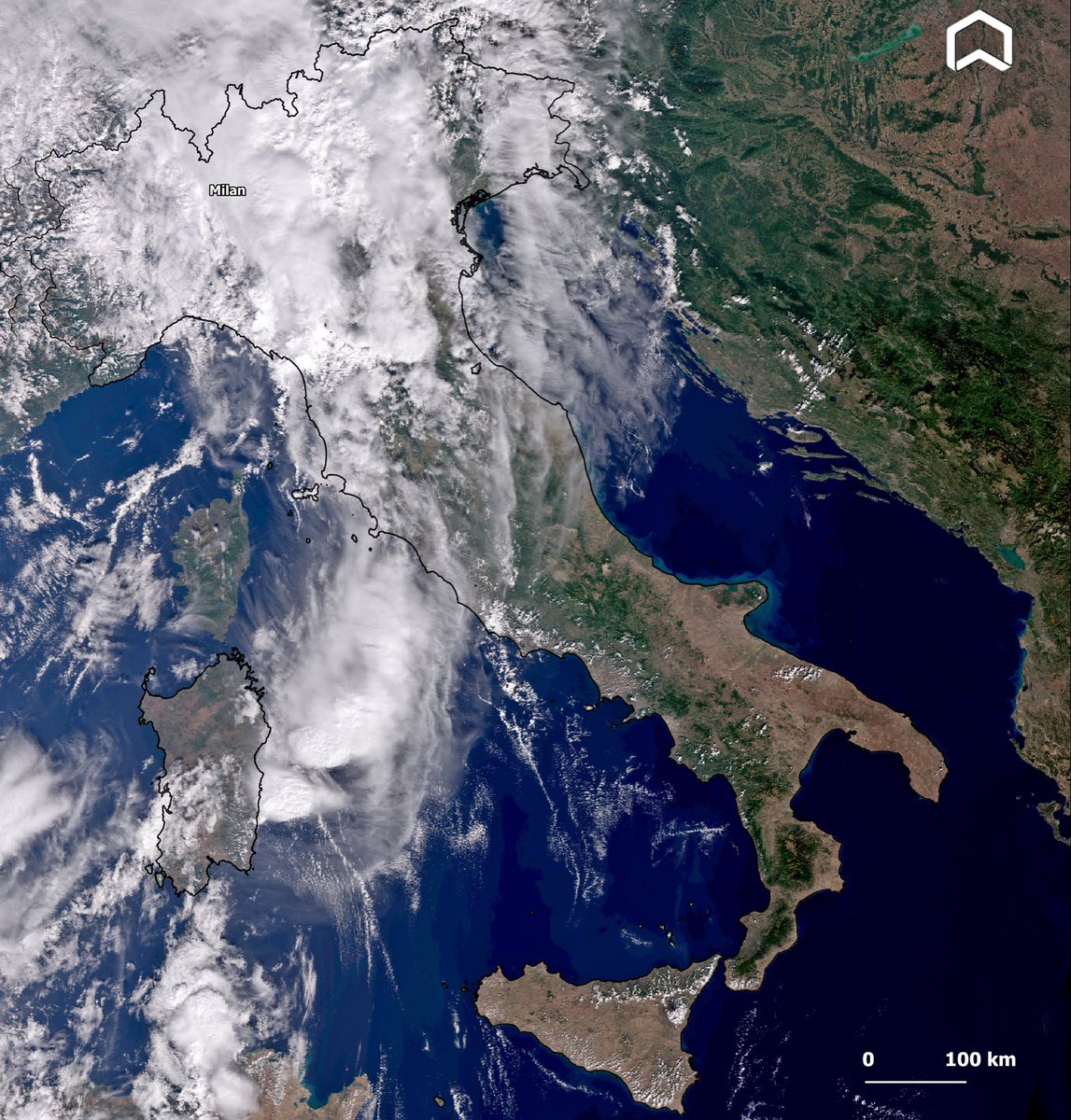 L’Italia colpita dal #maltempo che ha causato allagamenti ed esondazioni soprattutto in #Lombardia, #Liguria e #Toscana vista da satellite.
The severe weather that hit #italy causing #floods, as shown by the #Copernicus #Sentinel3 image on Sep. 22th. #Italia

 #Storms