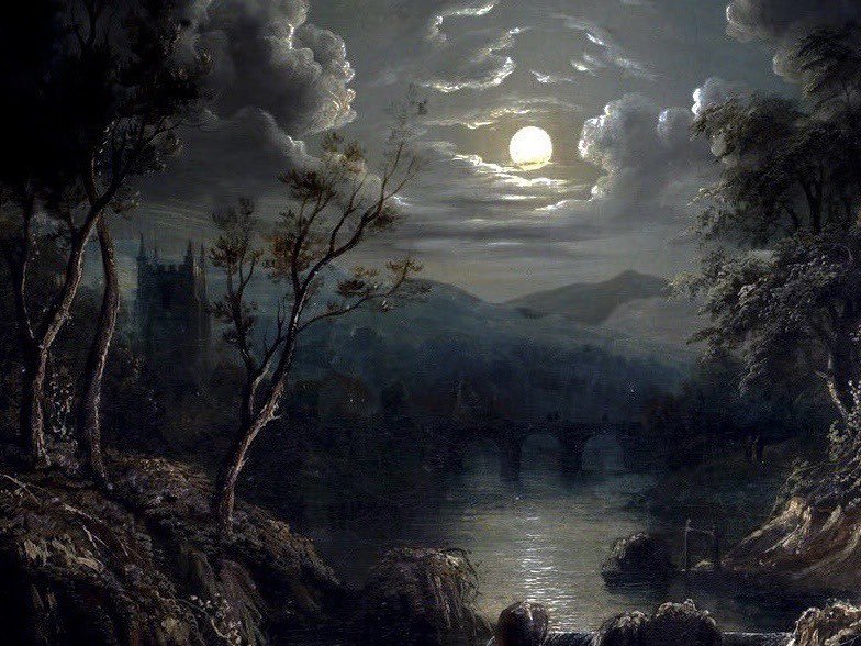 22hrr22min's tweet image. the moon in paintings
