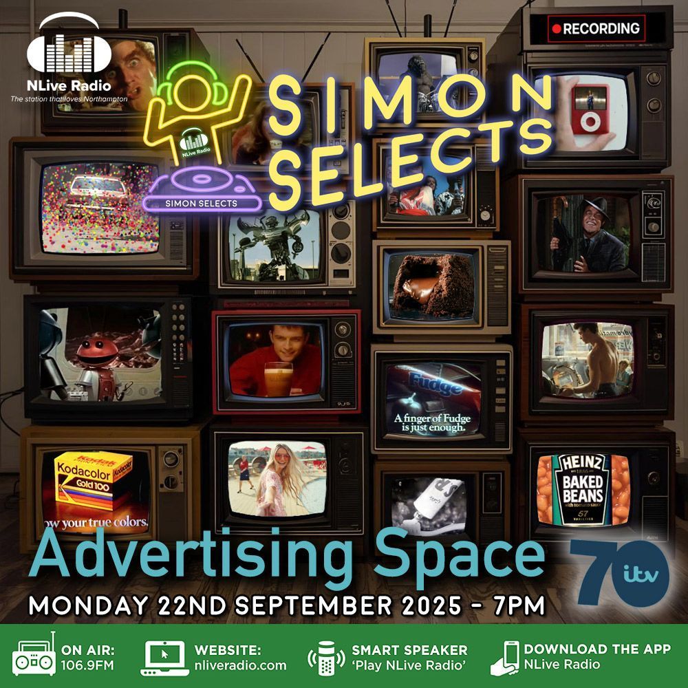 NLiveRadio's tweet image. Celebrate 70 years since ITV's 1955 launch with Simon Selects, featuring songs from famous adverts. Tune in at 7pm on 106.9FM, online, via smart speaker, or the NLive Radio app! #ITV70 #HappyBirthdayITV #TVHistory