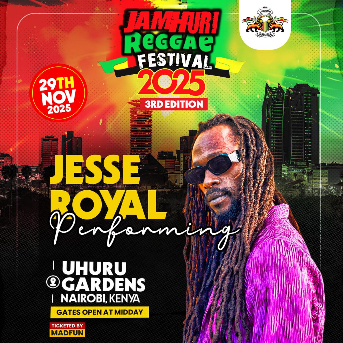 Protoje,Lila Iké, Jesse Royal and Ruth Matete live in Nairobi for the 3rd edition of  Jamhuri reggae festival courtesy of <a href="/Cornerstoneke/">HEAD CORNERSTONE ENT</a>
Tickets gigs.madfun.com/event/470
