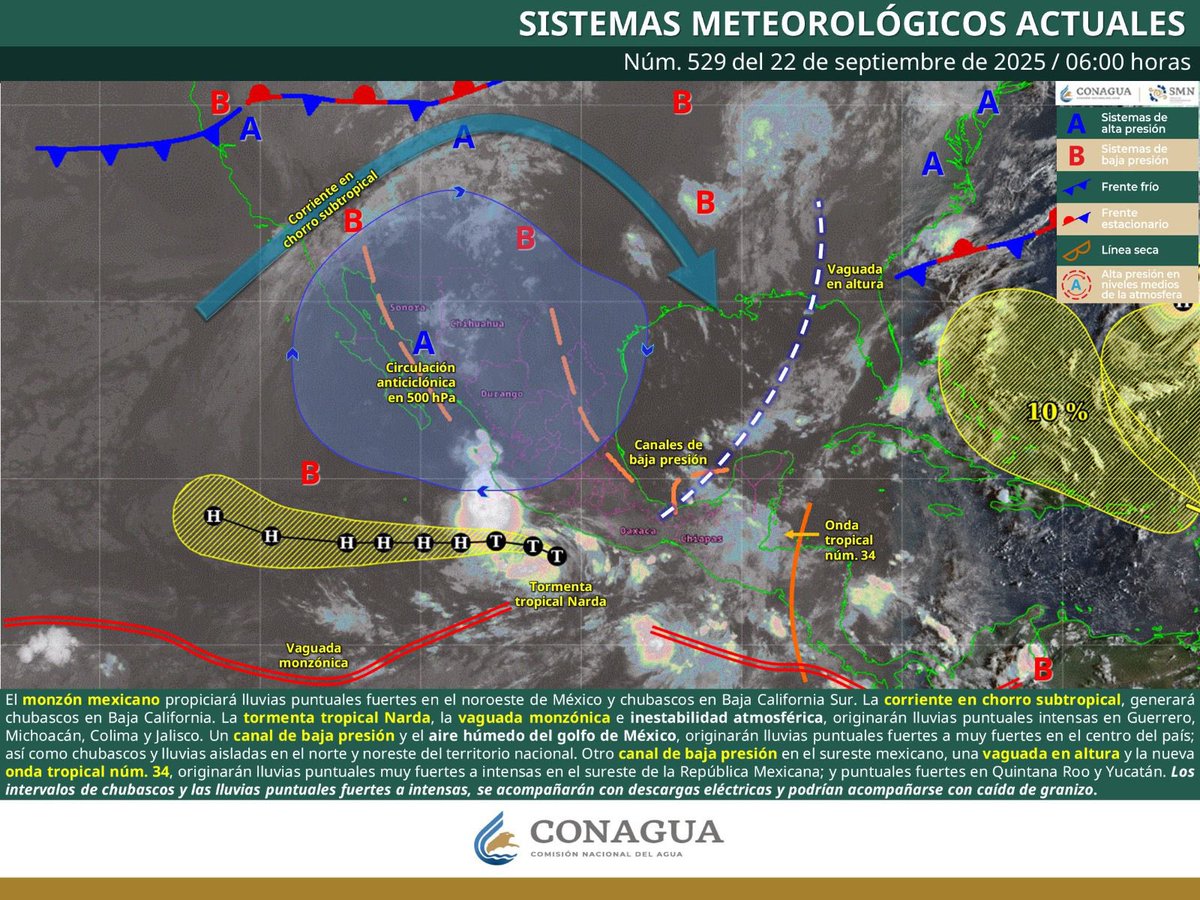 Persistirán lluvias fuertes en el Istmo, Costa, Sierra Sur, Mixteca y Papaloapan 🌊⚡.
Con el inicio del otoño, las mañanas serán más frescas a frías 🥶.

🚨 Precaución por oleaje elevado, bancos de niebla y posibles deslaves en zonas serranas.