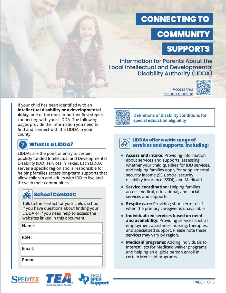 As part of implementation of Caytlin Handley Act (HB 1188), a new resource from @TEAinfo, "Connecting to Community Supports” (in English &amp; Spanish), will help school districts connect families to services in early childhood. ow.ly/x9BY50X0nIh

#specialeducation #TxEd #TxLeg