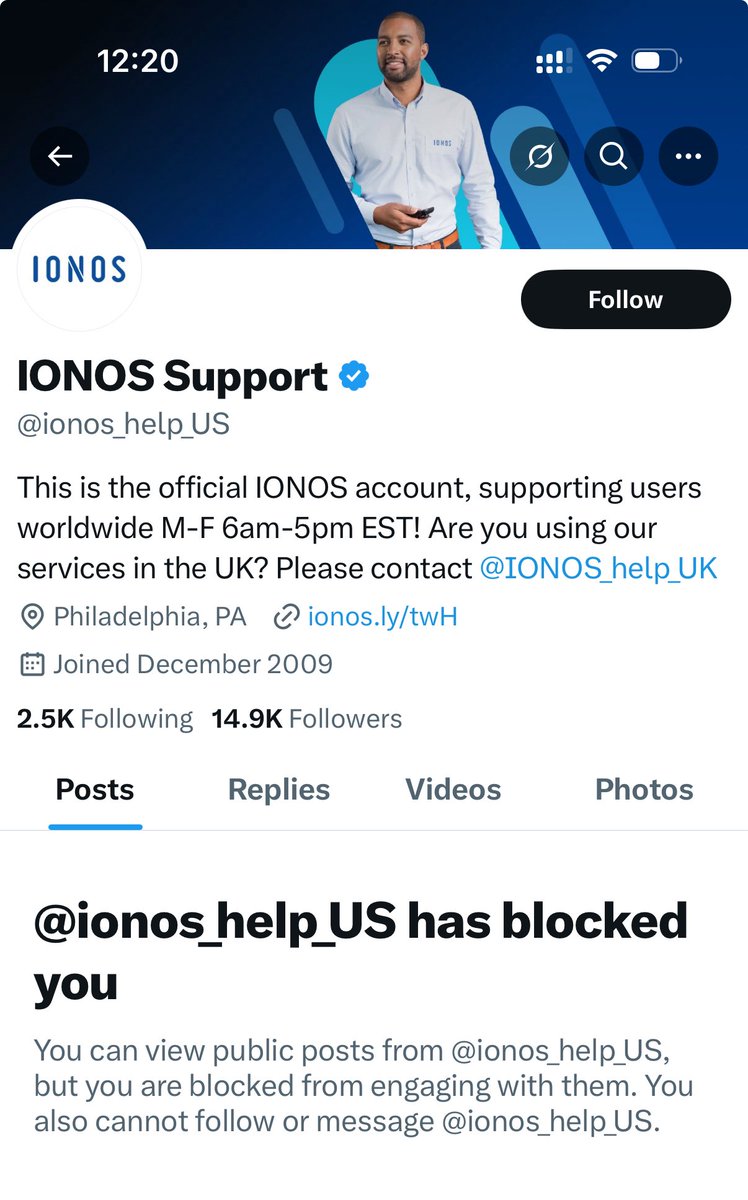 Hey <a href="/ionos_help_uk/">IONOS UK Support</a> … as a paying customer I’m very disheartened by the behavior of your social media team over here in the states… I don’t think any business should just be allowed to block a paying customer…