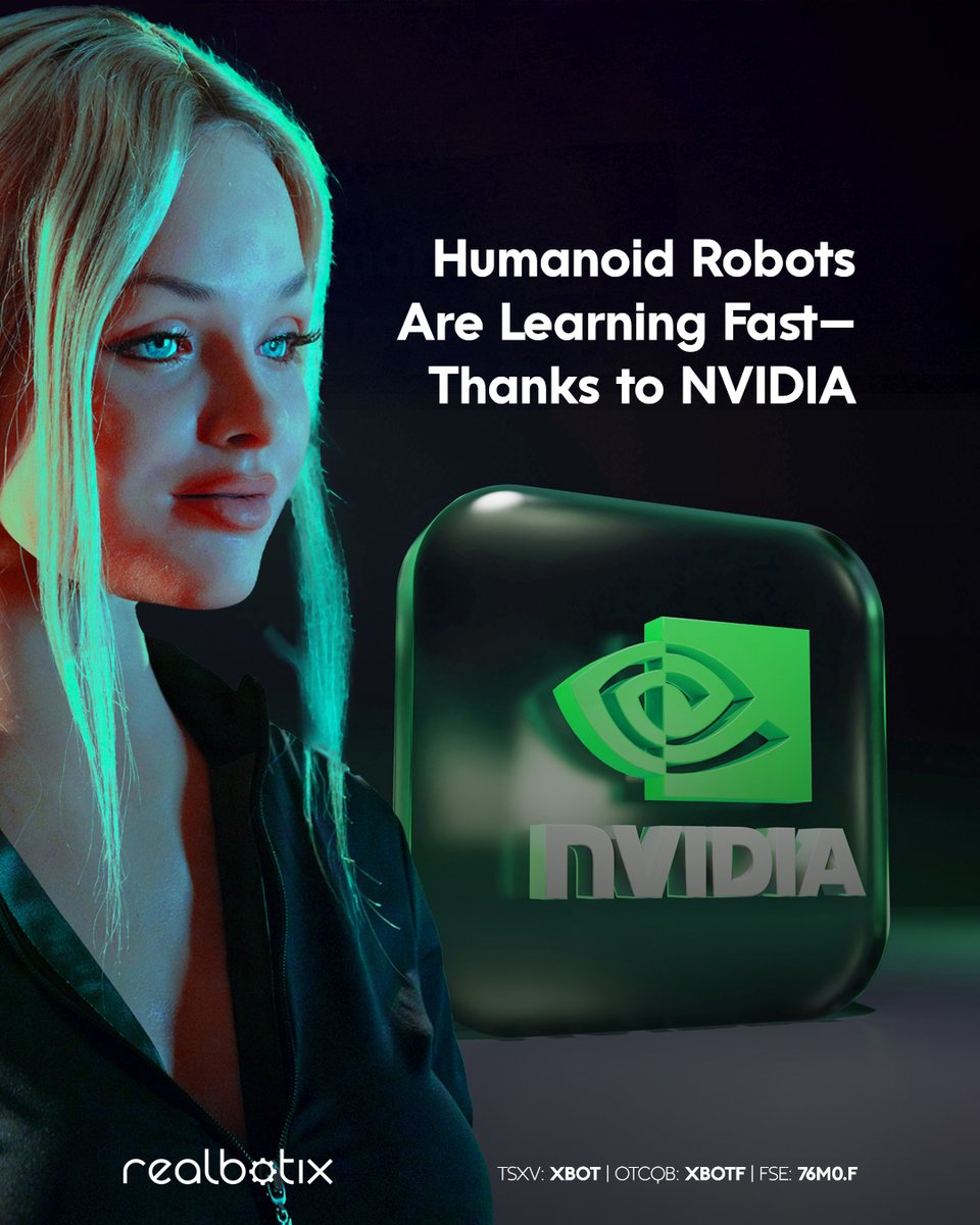 RealbotixCorp's tweet image. With NVIDIA’s #AI tools, #HumanoidRobots are learning to perform tasks more efficiently and navigate spaces designed for humans.
Find out how $NVDA is enhancing robot capabilities: asmbly.link/10k8Dkm
🇨🇦 #TSXV: $XBOT $XBOT.V 🇺🇸 #OTCQB: $XBOTF
#TechSrocks #Realbotix #AI