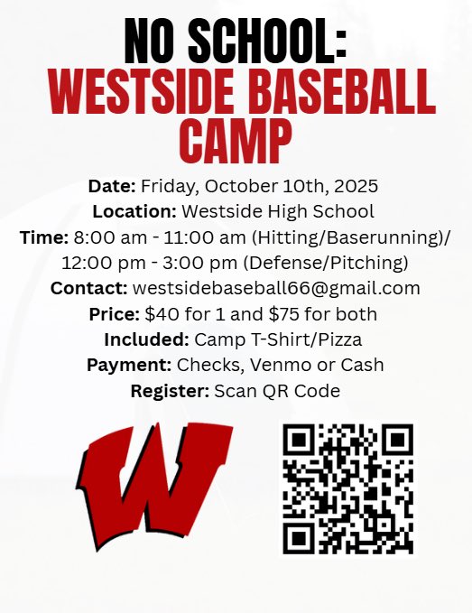 No School on October 10th! Join us for our baseball camp! #SBS #RollSide