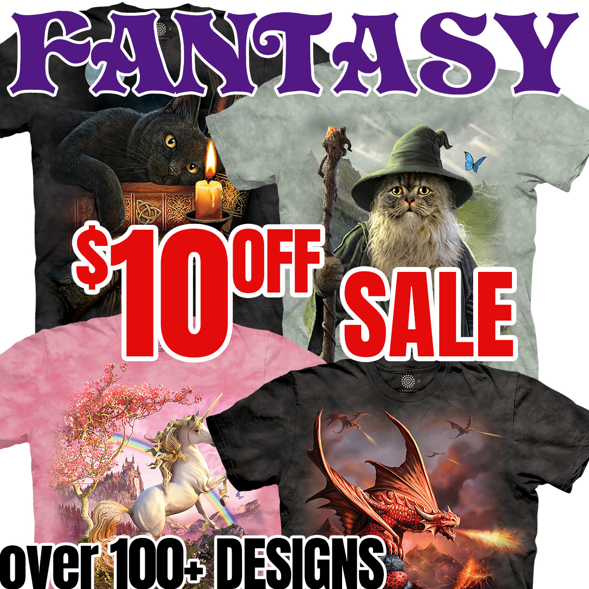 $10 OFF Fantasy Sale browse over 100+ styles! Dragons, Unicorns &amp; even Bigfoot! SHOP themountain.com/fantasy-collec… *discounts applied at checkout. #MountainArtwear #fantasy #witches #unicorns #bigfoot #dragons #skulls