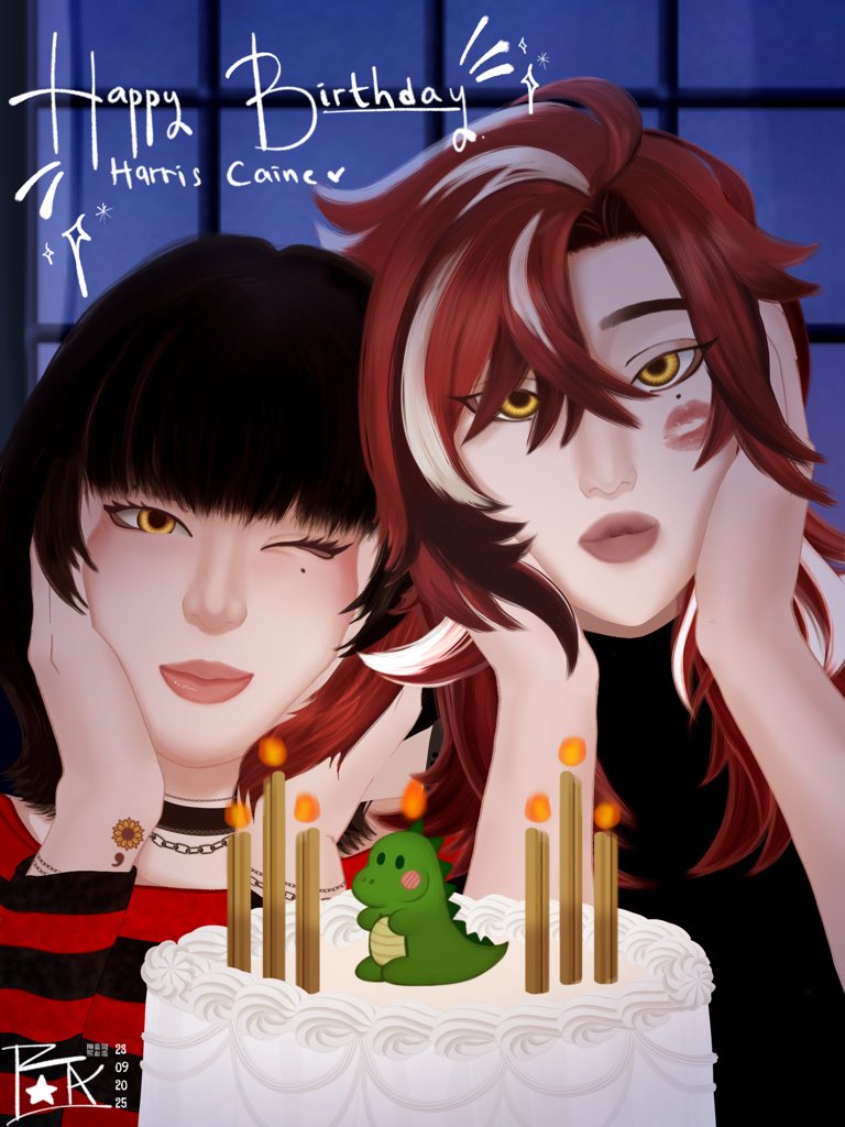 YuuCherri's tweet photo. Happy Birthday Ayyissss ✨✨. Beda sehari gkppkan ngerayain bareng?. Ehehe🫶🏻✨
Art by IG : ghata_tart
 #CaineDayOut #harristhetic #harriscaine https://t.co/IeVVKuGbkT