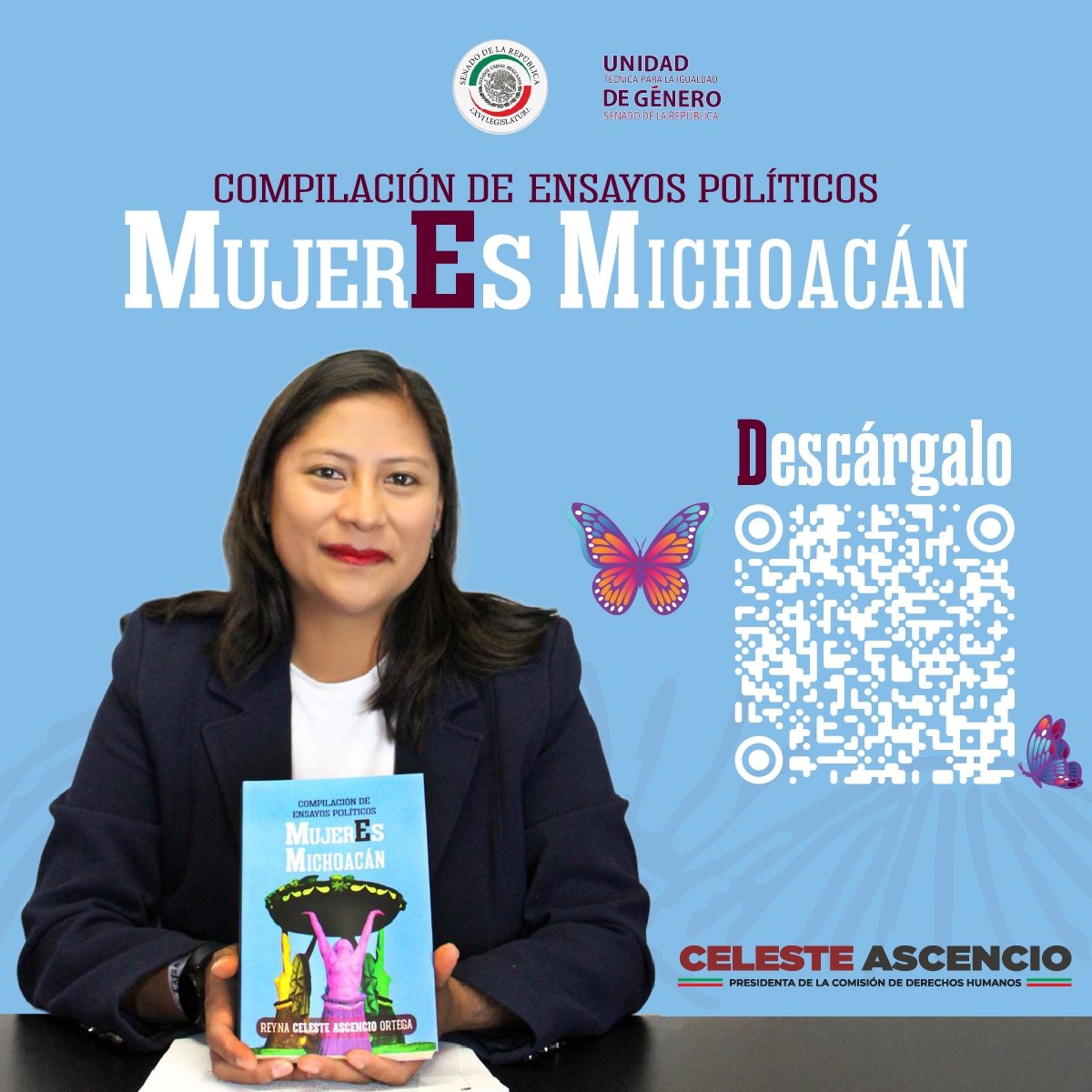 Ya puedes descargar "MujerEs Michoacán", una compilación de ensayos políticos hechos por mujeres brillantes. 💜💪🏽

Consulta el QR y no te pierdas de este gran libro. 📚🦋

#CelesteAscencioSenadoraDelPueblo #MujerEsMichoacán #SenadoraPorMichoacán #HumanistaMichocana