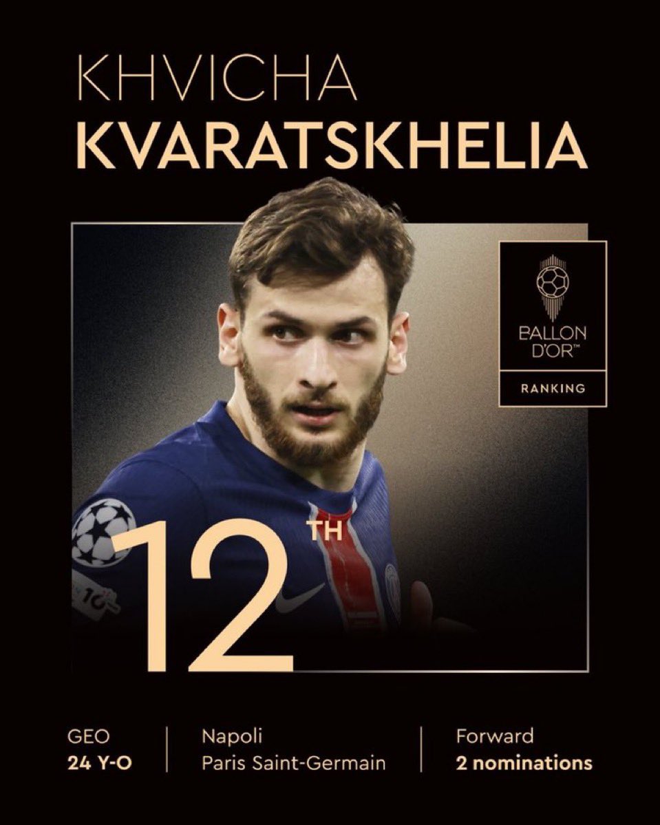 🇬🇪🇫🇷 Classé à la 12e place pour le Ballon d'Or masculin 2025 !

Khvicha Kvaratskhelia !!! 🤩🤩