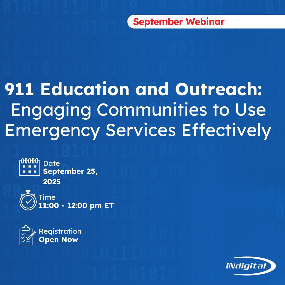 Join us on September 25 at 11 AM ET for a conversation on the human side of 911 innovation: public education and outreach.

Register ➡️ hubs.la/Q03HCG7R0