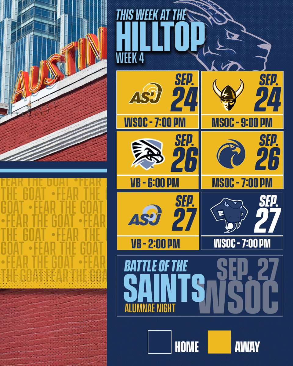 SEUAthletics's tweet image. This #WeekAtTheHilltop, tag/comment with your favorite @SEUWSoccer  alumnae to join us on Saturday for the #BattleOfTheSaints and Alumnae Night!

@SEUMSoccer  is in Seattle, @SEUVball opens @lonestarconf conference play on the road. #FearTheGoat

Watch it all on @FloCollege!