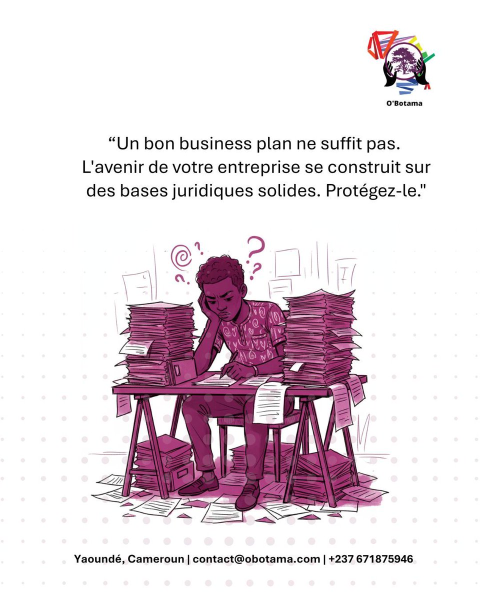 🇫🇷 Un bon business plan ne suffit pas.
 L’avenir de ton entreprise repose sur des bases juridiques solides.
 Chez O’Botama, on t’aide à les construire.
🇬🇧  Your business needs strong legal foundations.
 At O’Botama, we help you build them.
   #ConseilDeLaSemaine #ArtNumérique