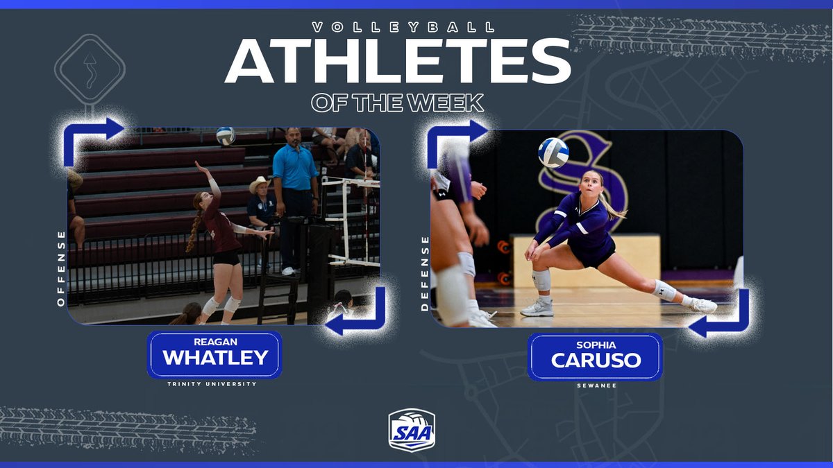 🏐 SAA Volleyball | Athletes of the Week

Offense: Reagan Whatley, <a href="/TrinityUTigers/">Trinity Athletics</a>
Defense: Sophia Caruso, @SewaneeTigeres

🔗ow.ly/M9MB50X0k6H

#SAAUnmatched