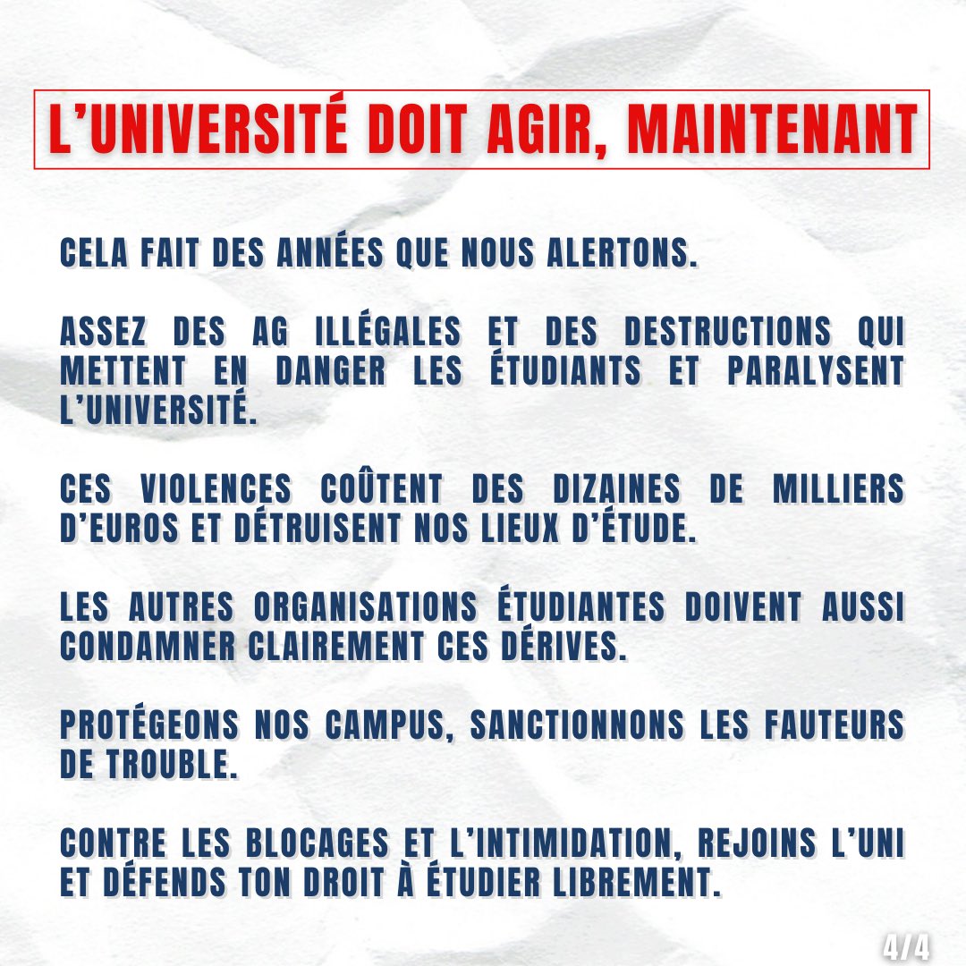 Encore une fois, Nantes Université a été violemment saccagée. 

Nos militants sont menacés pour cela, jamais l’extrême-gauche ne nous fera taire ⤵️
