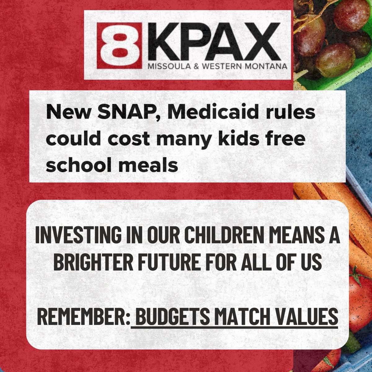 MTMegaphone's tweet photo. When critical services like food assistance and healthcare are made harder to access, it’s our kids who pay the price. Tightened SNAP &amp; Medicaid eligibility = fewer kids well-fed and prepared to learn. https://t.co/xz0qOQn5SC