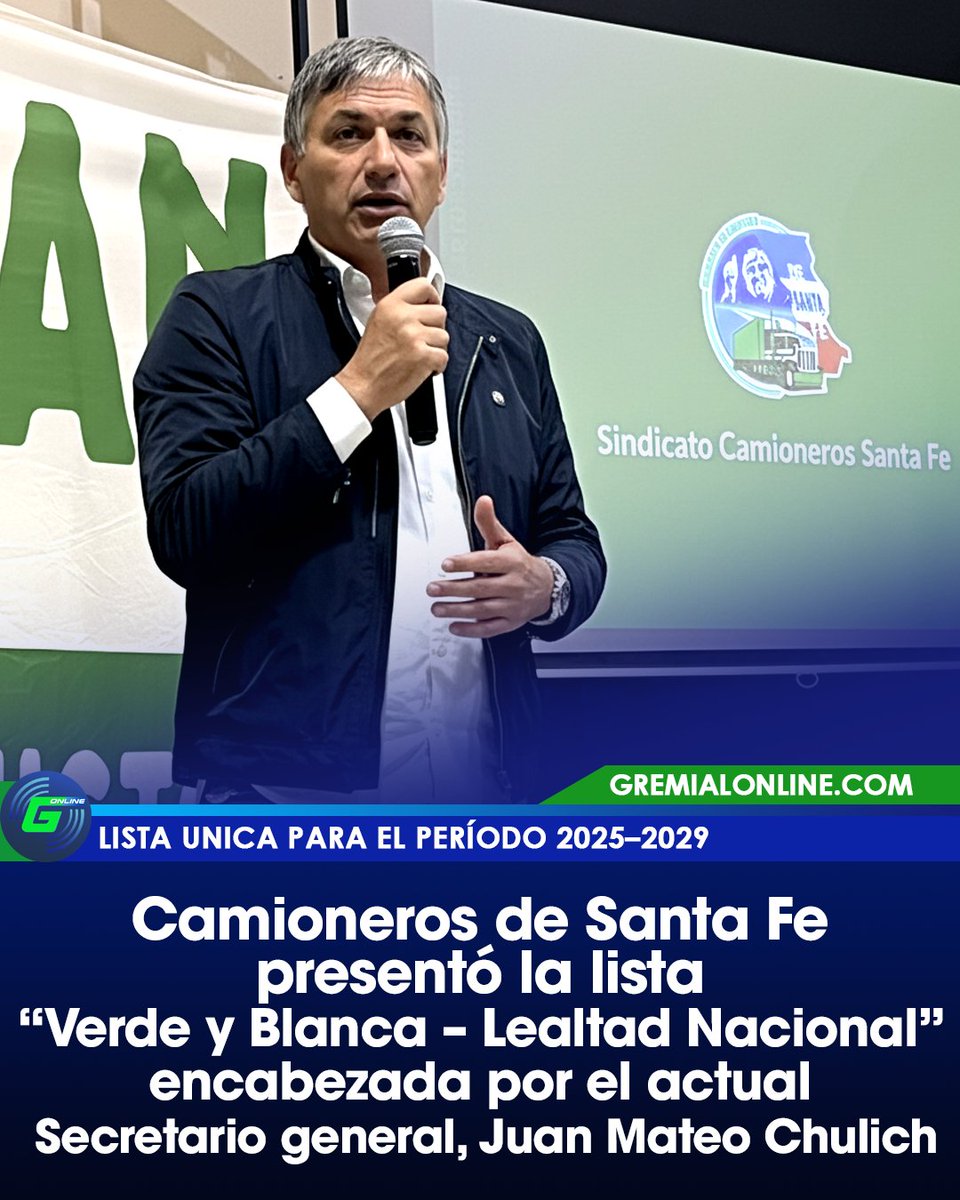 Camioneros de Santa Fe presentó la lista “Verde y Blanca – Lealtad Nacional”, encabezada por Juan Mateo Chulich. El gremio, que hoy cuenta con más de 9.000 afiliados, irá a elecciones el 12 de octubre con lista única para el período 2025–2029.