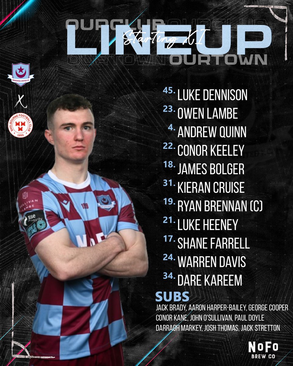 League | Drogheda United Starting XI vs Shelbourne

Kieran Cruise, Shane Farrell, Ryan Brennan &amp; Dare Kareem start.

🟣🔵 #WeAreDrogs | #OurTownOurClub