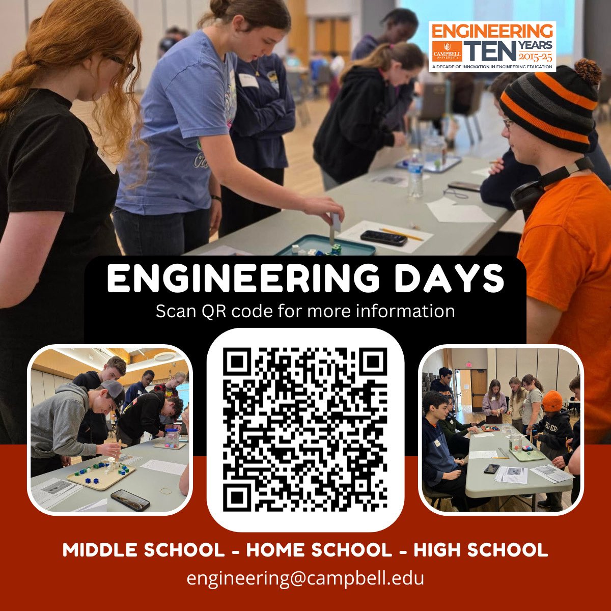 Campbell School of Engineering’s popular “Engineering Days” are back again! We have 3 sessions this fall - students will have the opportunity to engage in team-based engineering design projects! Sign up is open - spots go quickly so register today! <a href="/campbelledu/">Campbell University</a>