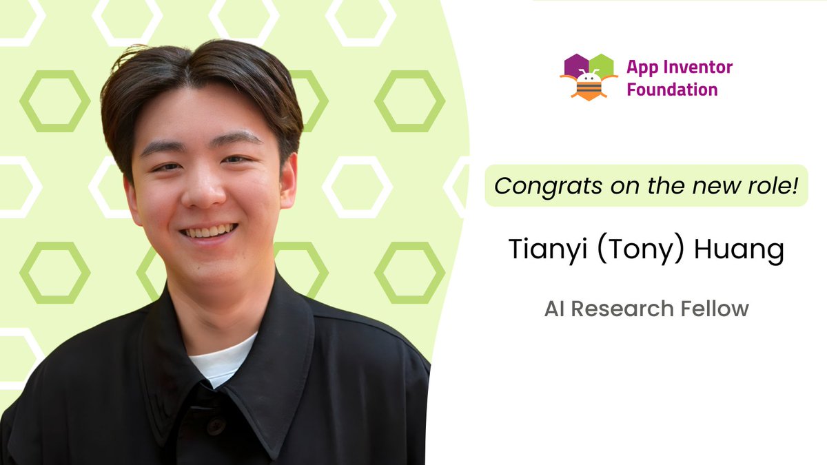 MITAppInventor's tweet image. Exciting news! 🎉 Tony Huang, our first Student Ambassador, is now stepping into a new role as AI Research Fellow! He hopes to keep inspiring learners worldwide to build meaningful AI and app solutions. 🚀