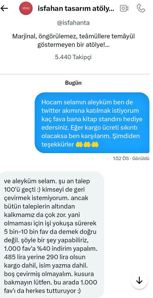 Akım varmış dediler.  
Bende kolları sıvadım. 
Beni yarı yolda bırakmayın... 
1000 fava ihtiyacım var... 
%40 indirim var işin ucunda 
<a href="/isfahanta/">isfahan tasarım atölyesi</a>
