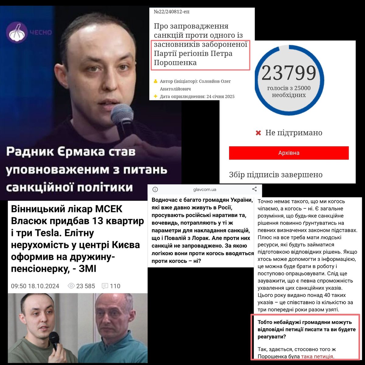 RudijLis's tweet photo. Радник єрмака уповноважений з санкційної політики синочок махрового корупціонера Власюк проговорився в інтерв’ю Главкому, що санкції на Порошенка накладено на основі петиції, яка мало того що не набрала потрібну кількість голосів, так ще й брехливо сформульована 🤡 https://t.co/oVijXAwuKr