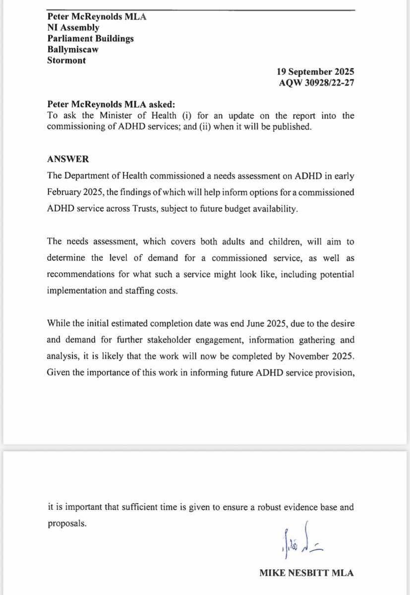 Disappointed to see the ADHD that was commissioned earlier this year has slipped again

We were told it would come by the end of April, then before summer, then by the end of summer

We now wait for November but the fight for these services won’t stop.