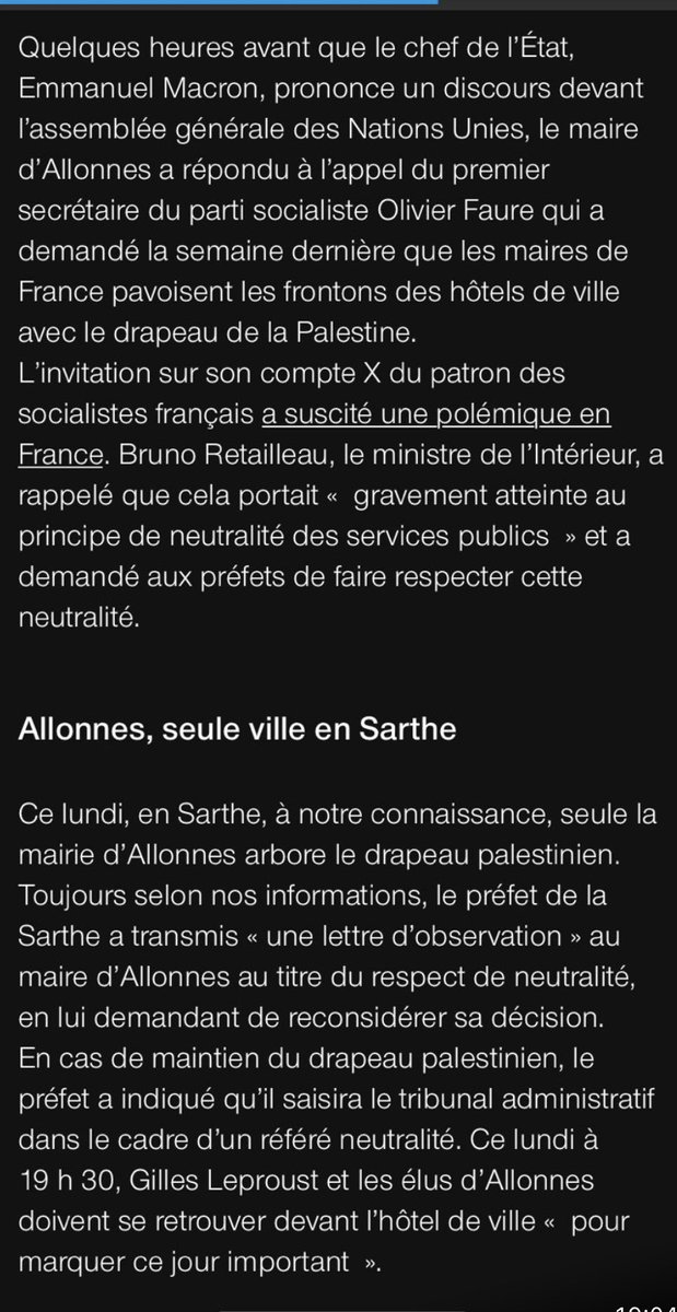 Il faut cesser avec ces maires qui instrumentalisent leurs mairies à des fins idéologiques. 
Un Hôtel de Ville n’est pas un espace publicitaire pour des causes sulfureuses .
Merci à Monsieur le Préfet d’avoir rappelé à l’ordre le maire hamas d’Allonnes .

<a href="/RNSARTHE72/">RN Sarthe</a>