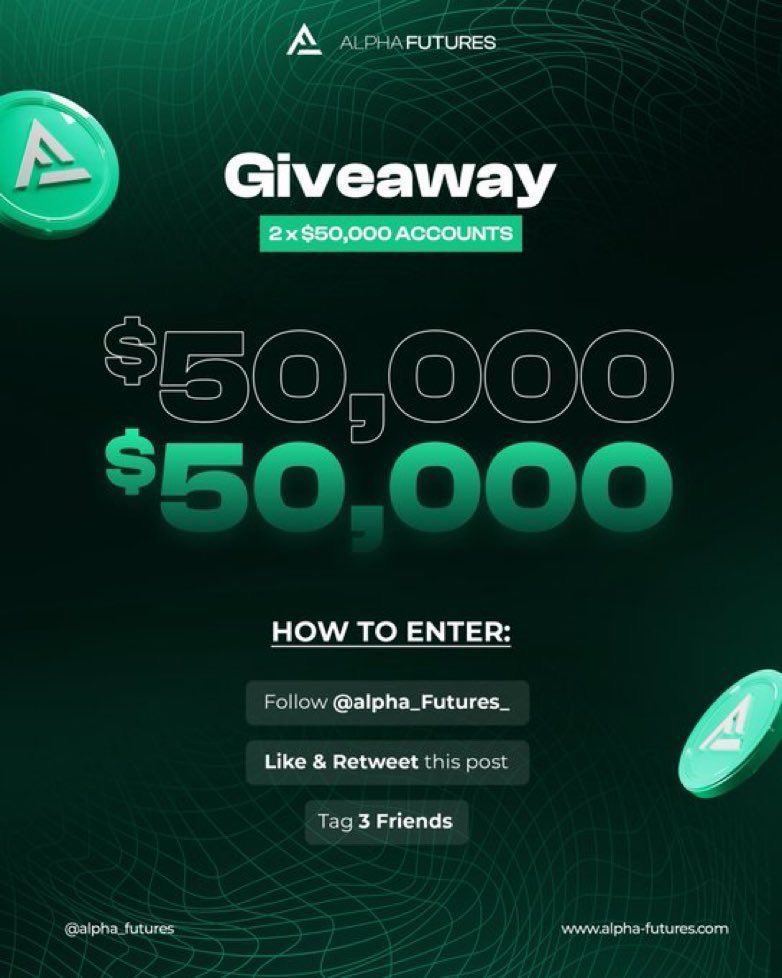 🚨2X$50,000 GIVEAWAY ACCOUNTS🚨

How To Enter :

1. Follow - <a href="/Alpha_Futures_/">Alpha Futures</a> <a href="/FxPropTraders/">Fx Prop Traders</a> <a href="/TheForexTraderz/">The Forex Trader</a> 

2. Join Discord - discord.gg/wXARPXSSuv

3. Like, Repost &amp; Tag 3 Friends.

Winner Announcement in 7 Days ⏳
