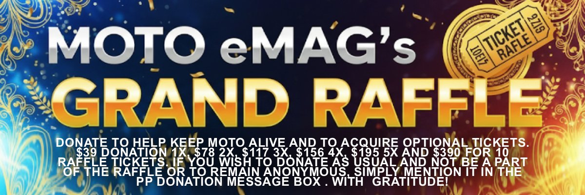 MOTO eMAG's Grand Raffle $5200 in prizes, 8 chances to win Click for more info moto-emag.com/donate/raffle.… #motorcycle #sportbikes #motoemag #emoto #bmw #ducati #aprilia #harleydavidson #indianmotorcycle #triumph #yamahamotors #honda #mvagusta #kawasaki #suzuki #bimota #ev #tesla
