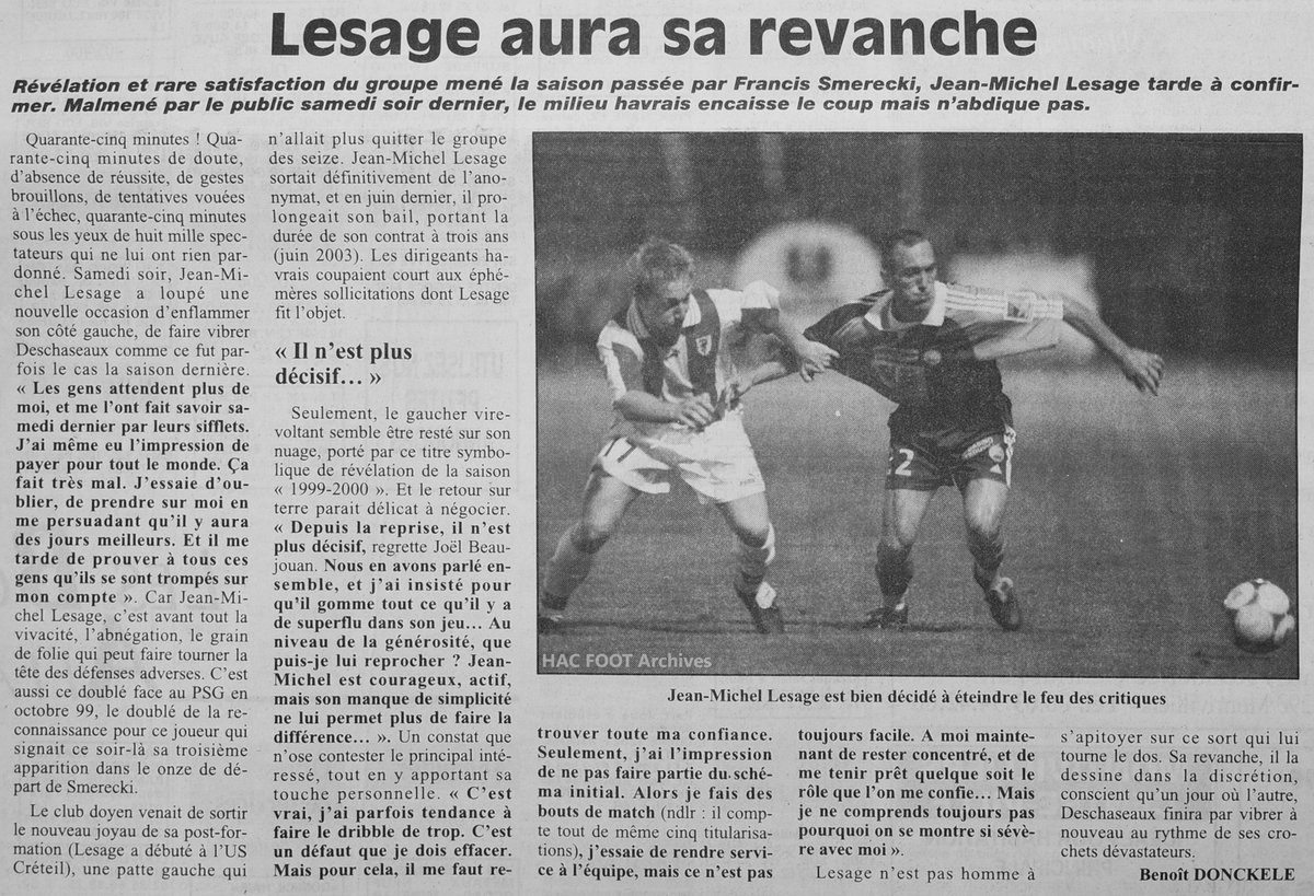 Il y a 25 ans dans le journal. Tout n'a pas toujours été rose au HAC pour Jean-Mich.